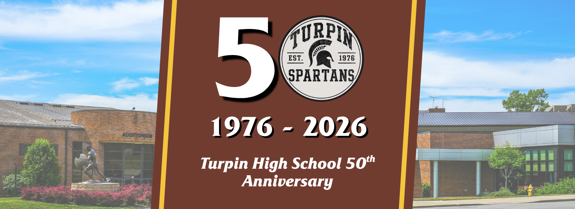 cover photo with a design that says "50, 1976-2026, Turpin High School 50th anniversary"